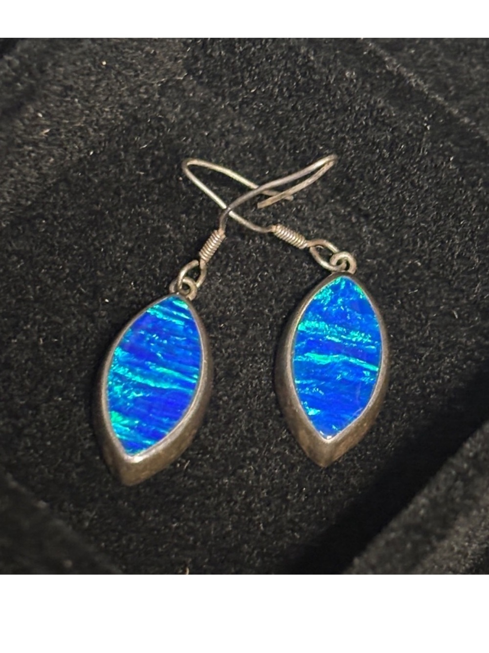 Vintage Opal Droplet Earrings Mexican Silver